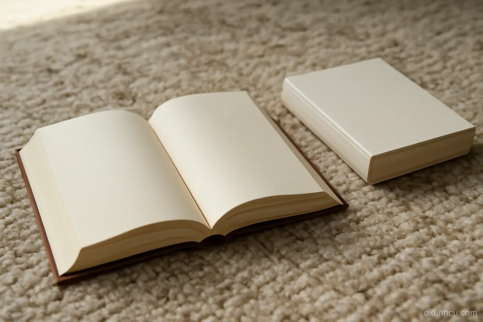 a picture book lying open on a rug with a second book in a different script beside it